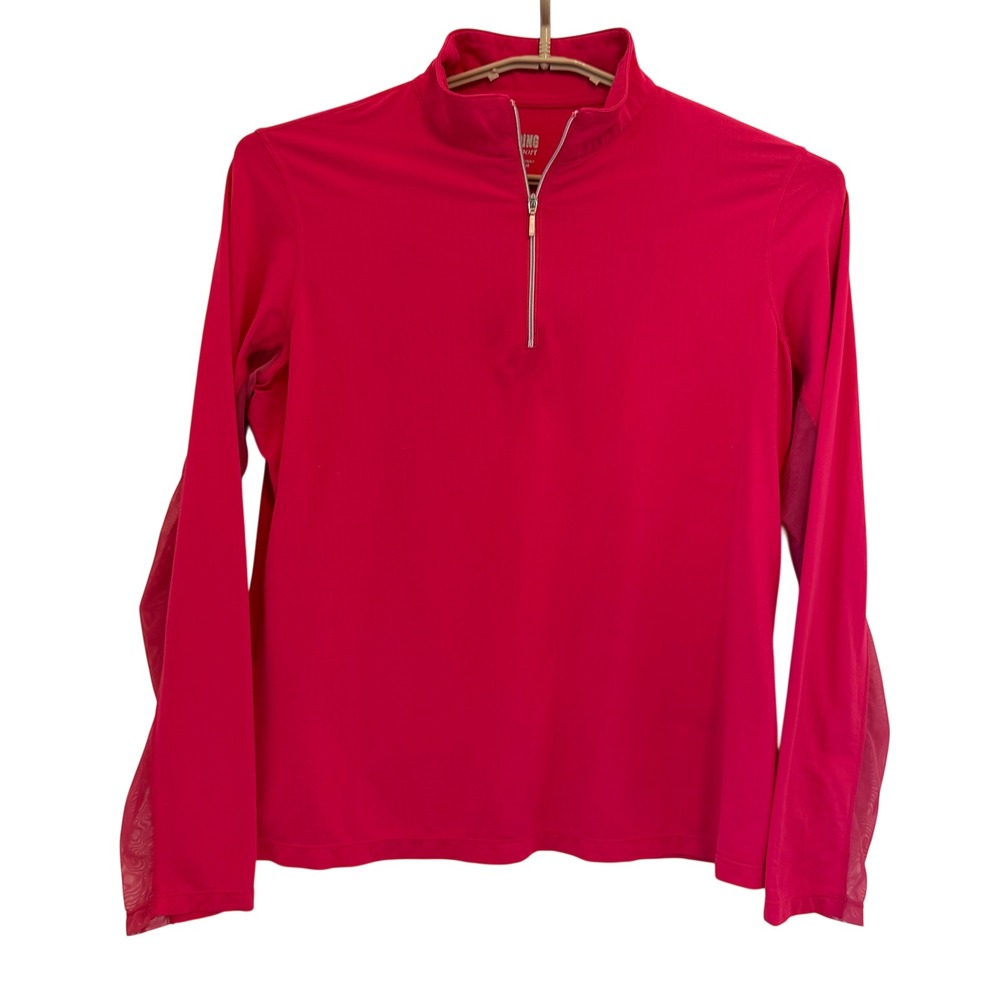 Riding Sport Womens XL Sun Shirt Magenta Pink Quarter Zip Mesh Sleeve Equestrian